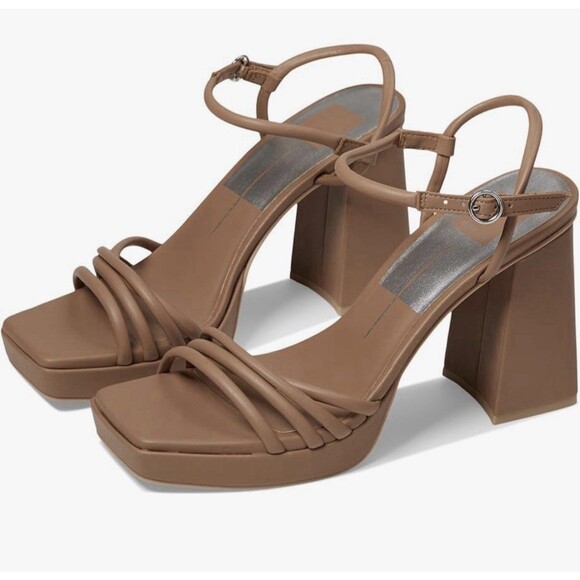 EUC flaw Dolce Vita Women AKITA Strappy Sandals Platform Heels Taupe Size 7 - Picture 14 of 14